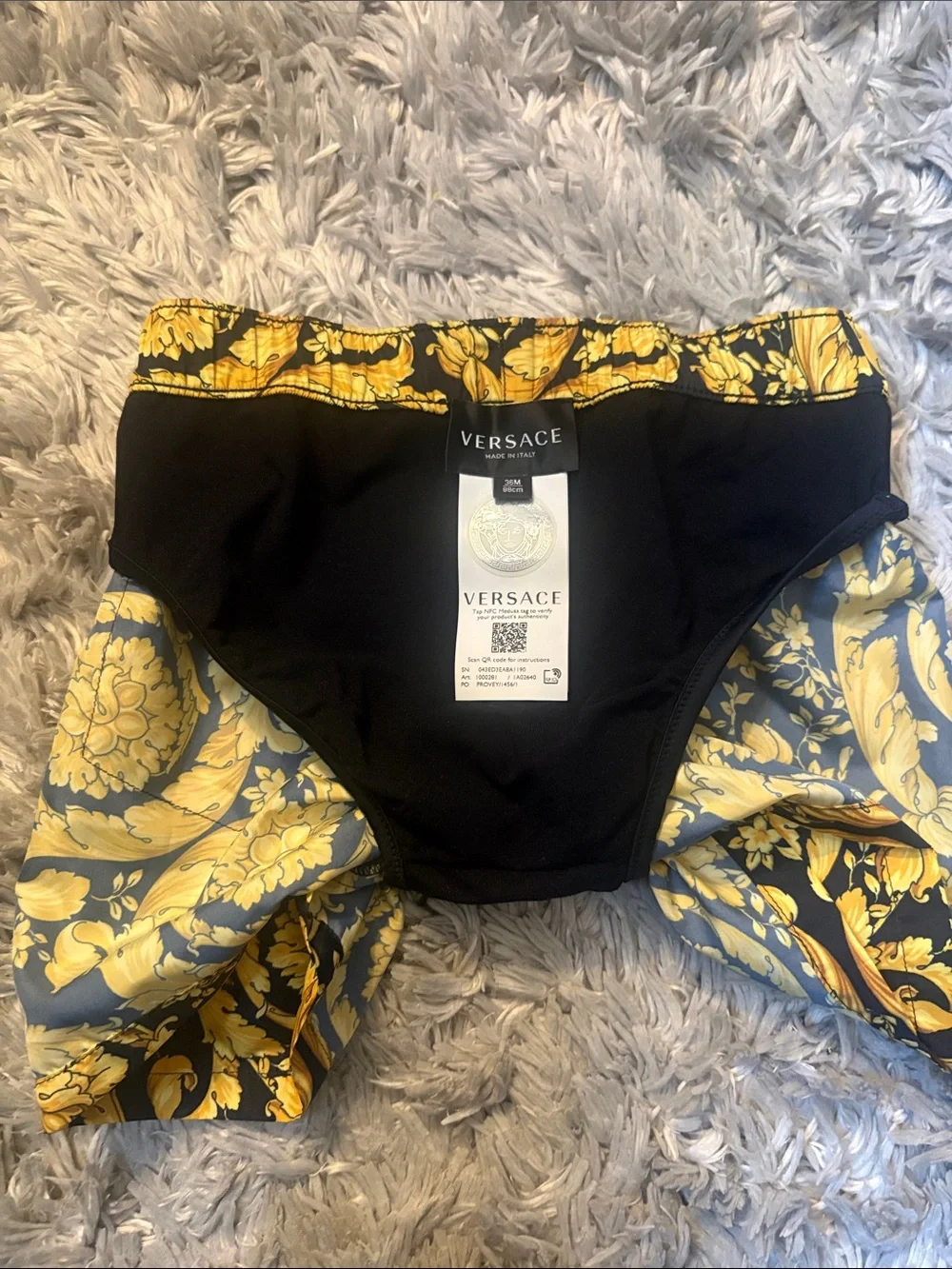 Versace Black & Yellow Baroque Kids Swim Trunks